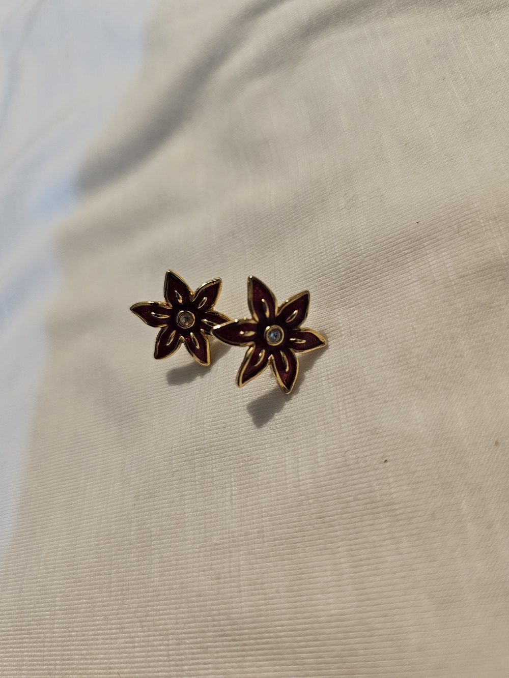 Gold-Trim Red Poinsettia Flower Stud Earrings